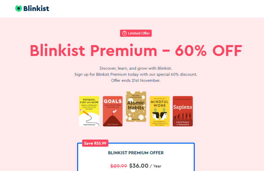 Blinkist Black Friday Promo – 60% OFF Discount