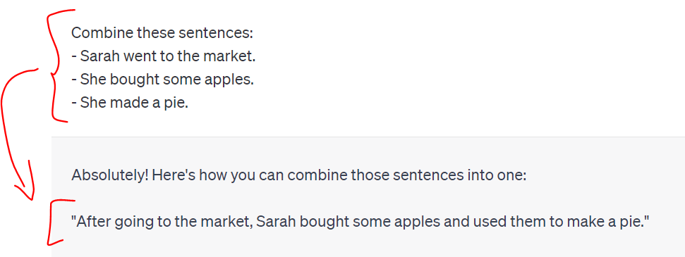 3 separate sentences input combined in one sentence in ChatGPT