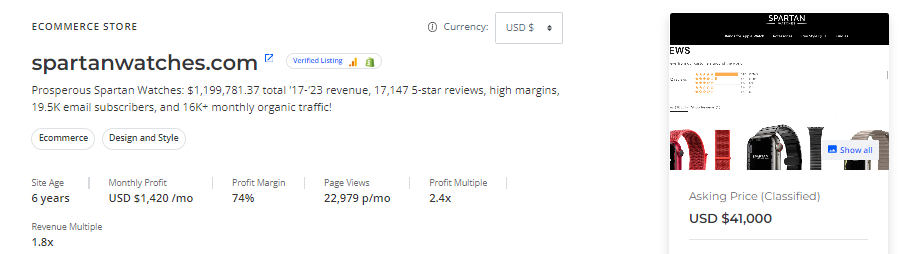 Shopify Store 3. Spartan Watches - sale listing page