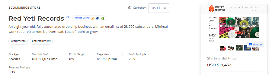 Shopify Store 6. Red Yeti Records - sale listing page