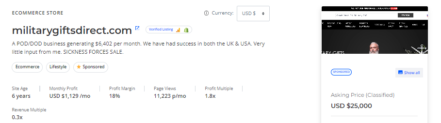 Shopify Store 7. Military Gifts Direct - sale listing page