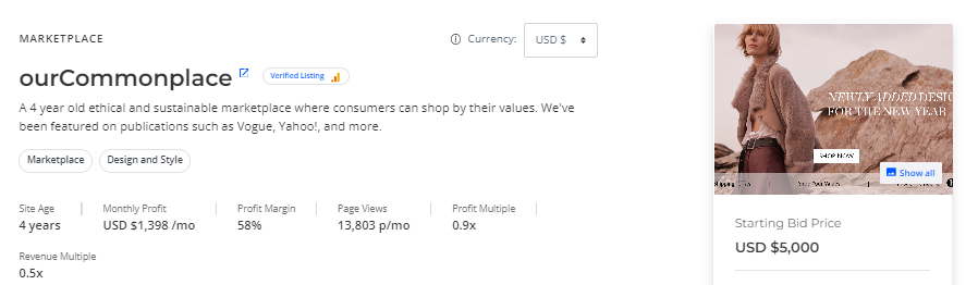 Shopify Store 8. Our Common Place - sale listing page