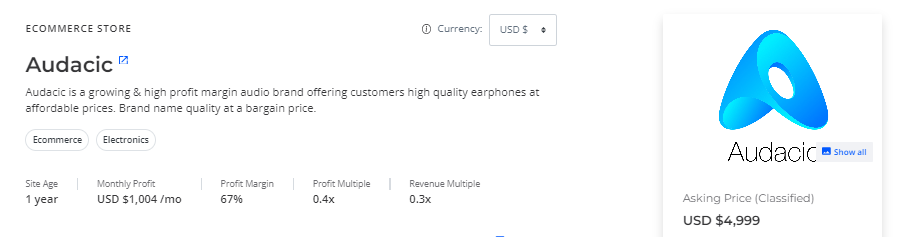 Shopify Store 10. Audacic - sale listing page