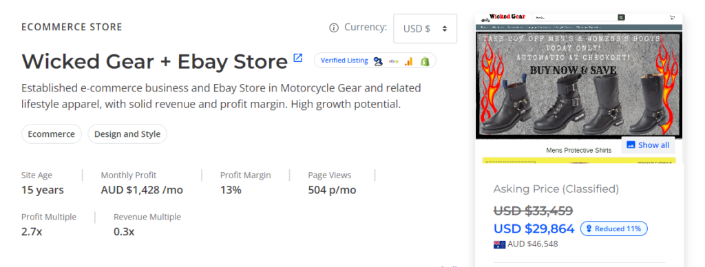 9. Wicked Gear + Ebay Store - Niche: Motorcycle Gear
