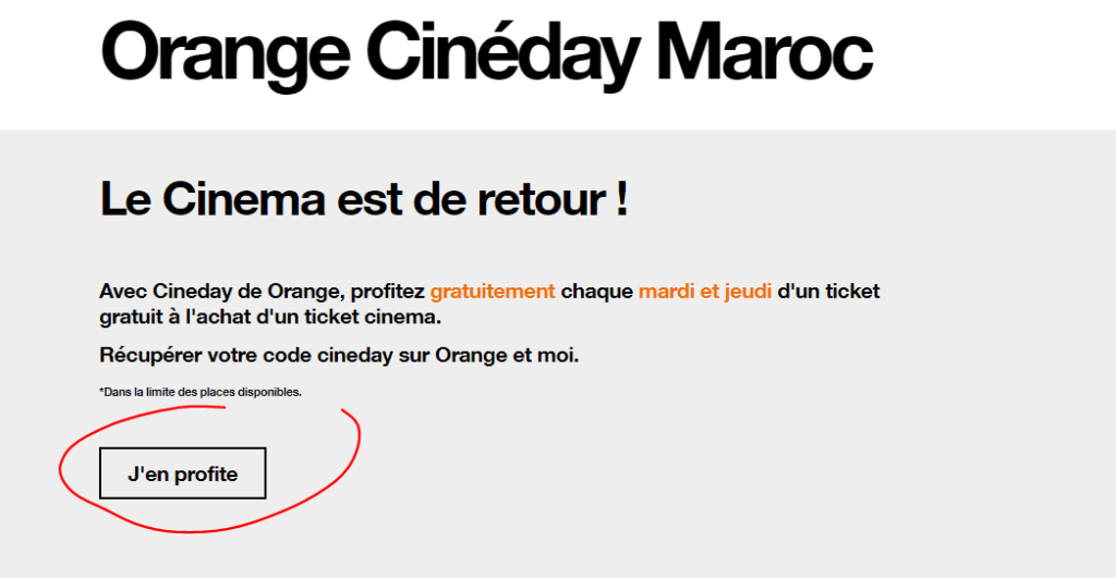 Entrer à la page Orange Cinéday sur le site Orange, puis cliquez sur le bouton Obtenir