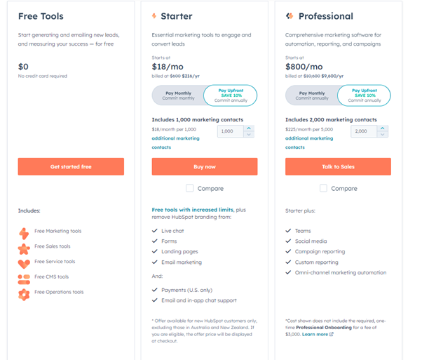 HubSpot Pricing/screenshot