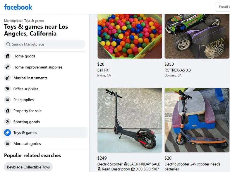 Facebook Marketplace toys and games products