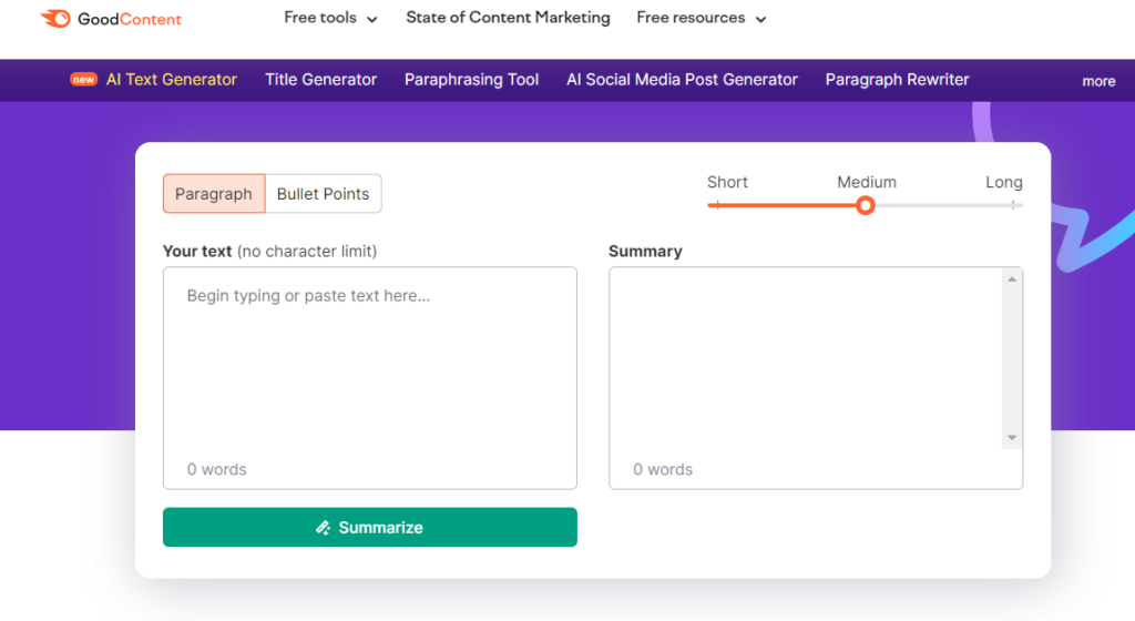 Screenshot: Semrush AI Summarizing Tool