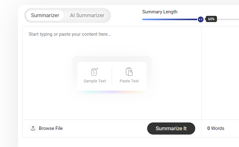 Screenshot: of Summarizer.org tool