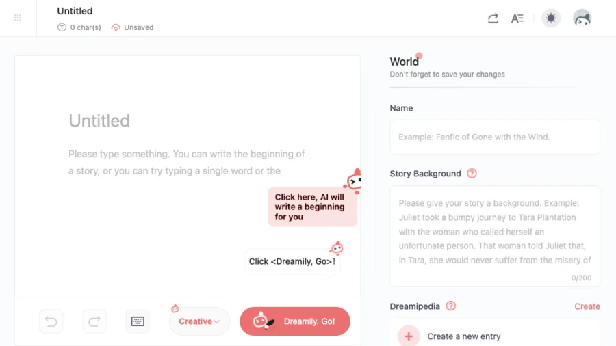 Dreamily text editor - screenshot