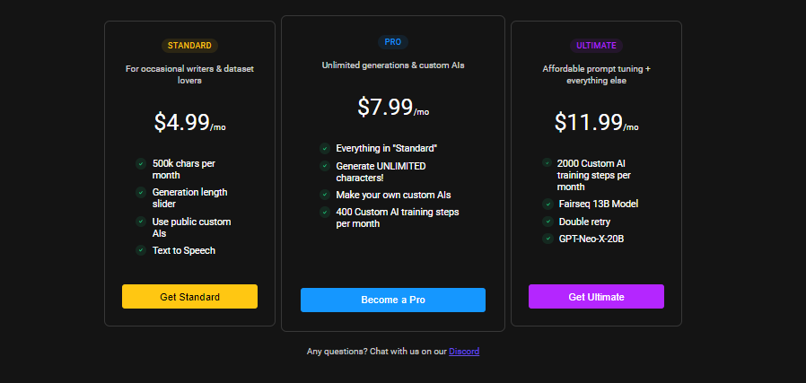 Holo AI pricing plans screenshot
