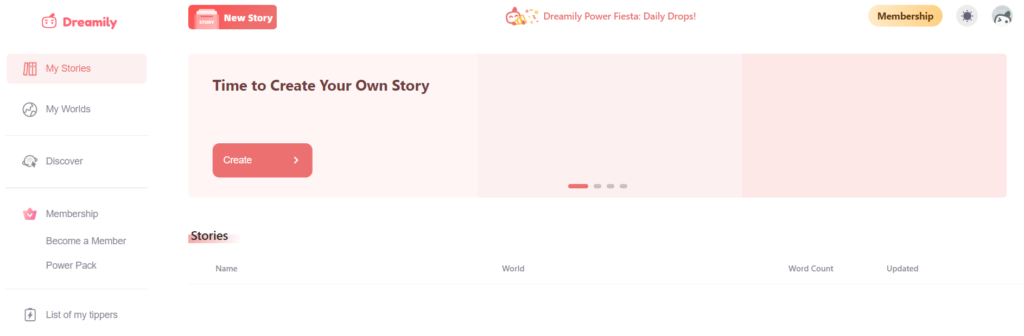 Dreamily dashboard screenshot