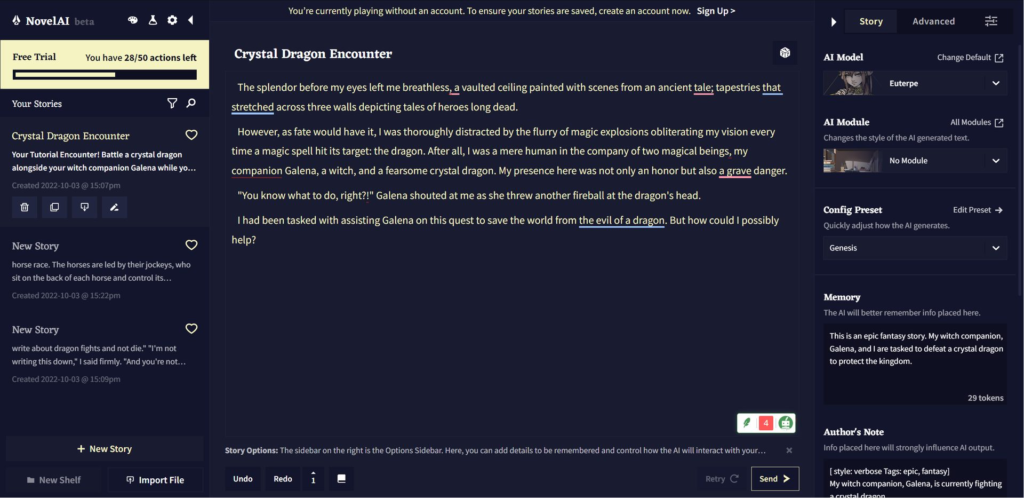 NovelAI text editor screenshot
