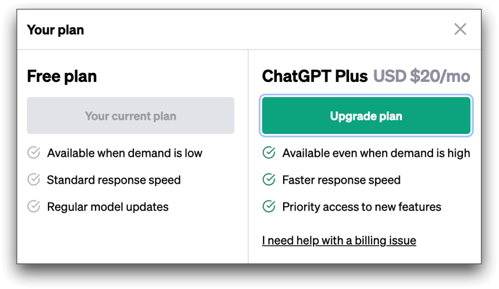 ChatGPT pricing plans
