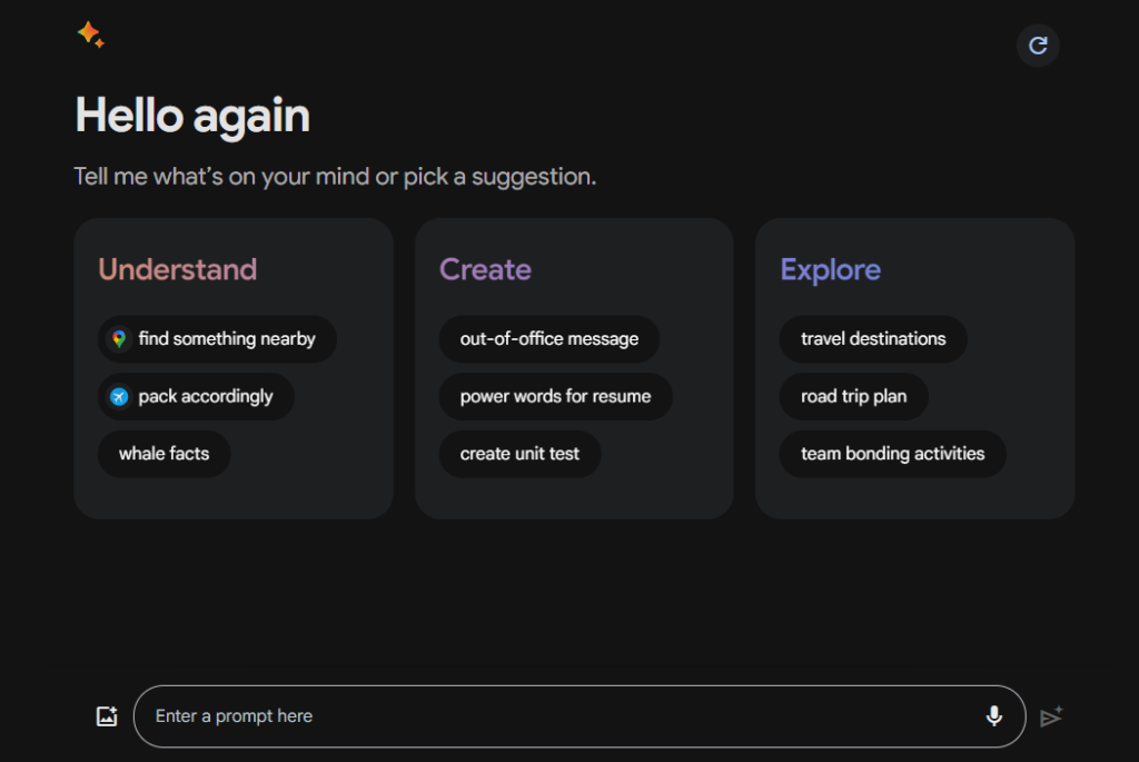 Google Bard AI dashboard