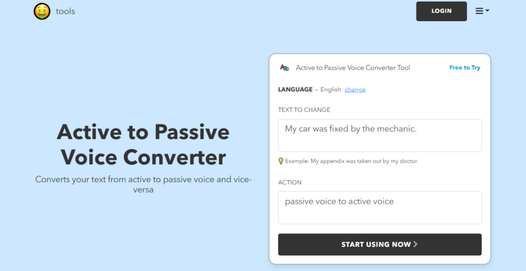Nichesss passive to passive voice converter page screenshot