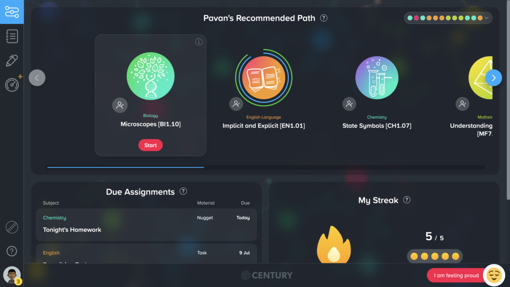 Century Tech dashboard