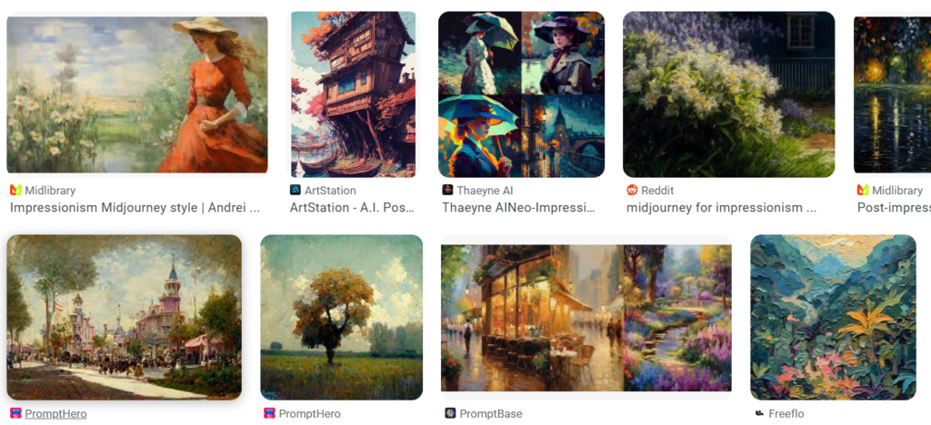Impressionism Midjourney illustration examples