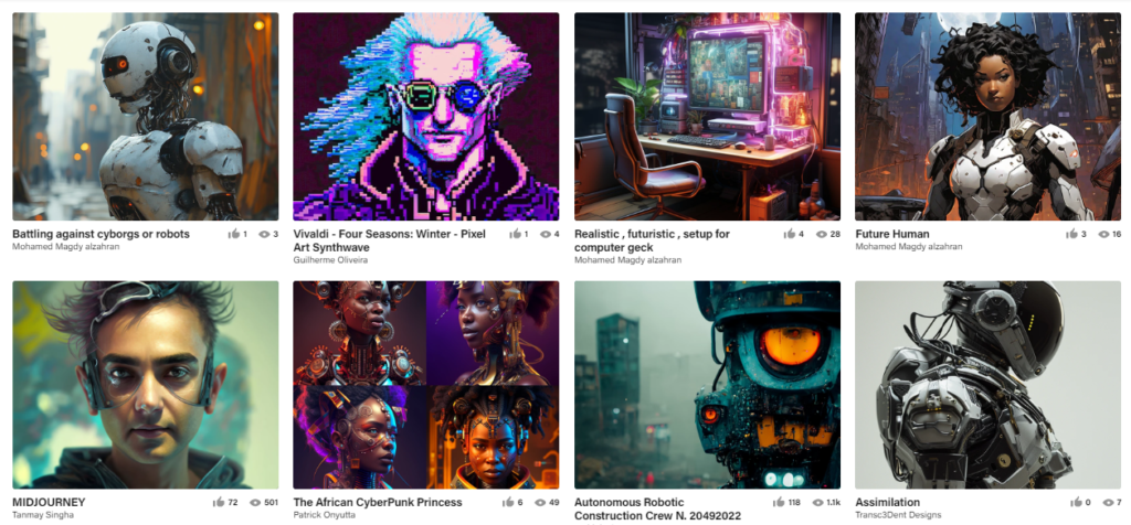 Cyberpunk Midjourney illustration examples