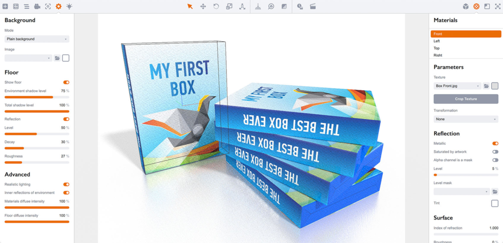 Boxshot 3d box mockup generator dashboard example