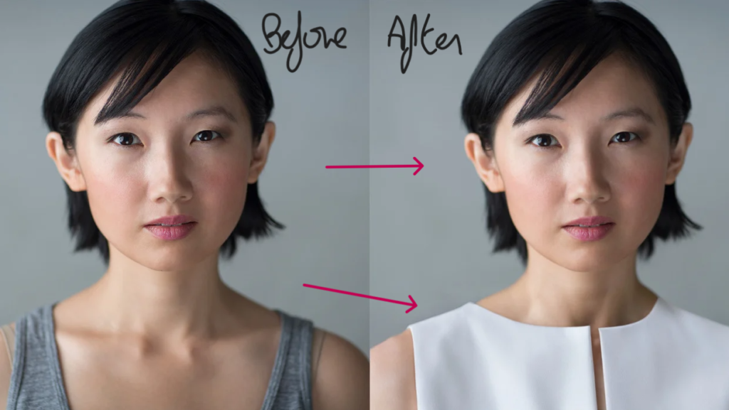 A comparison of two portraits of the same woman before and after a transformation using a headshot ai generator.