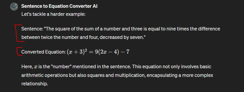 3rd example of sentence with its converted equation