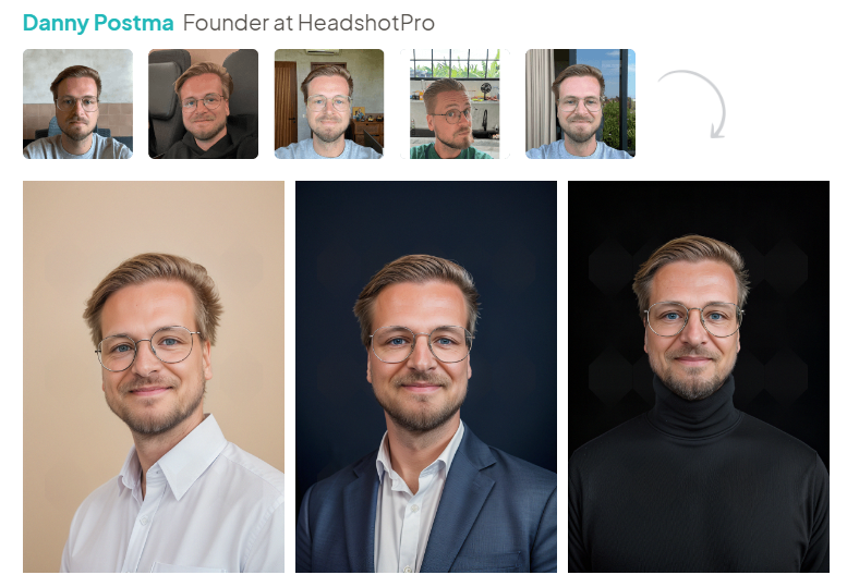 HeadshotPro samples of man headshots (before and after)