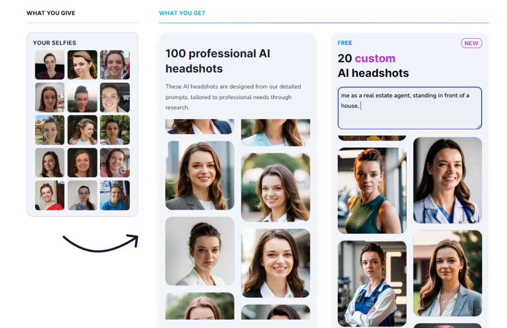 TheMultiverse AI samples of woman headshots (before and after)