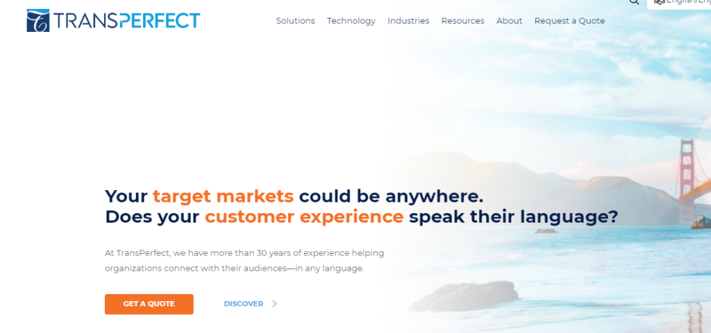 TransPerfect homepage - a pro online translator