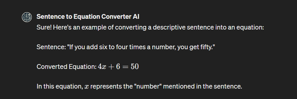 example of sentence with its converted equation