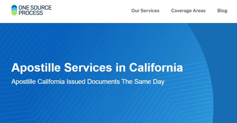 One Source Process Services's Apostille Services in California website.
