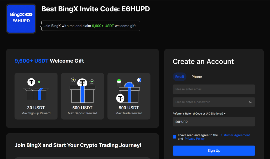 BingX signup page with referral code