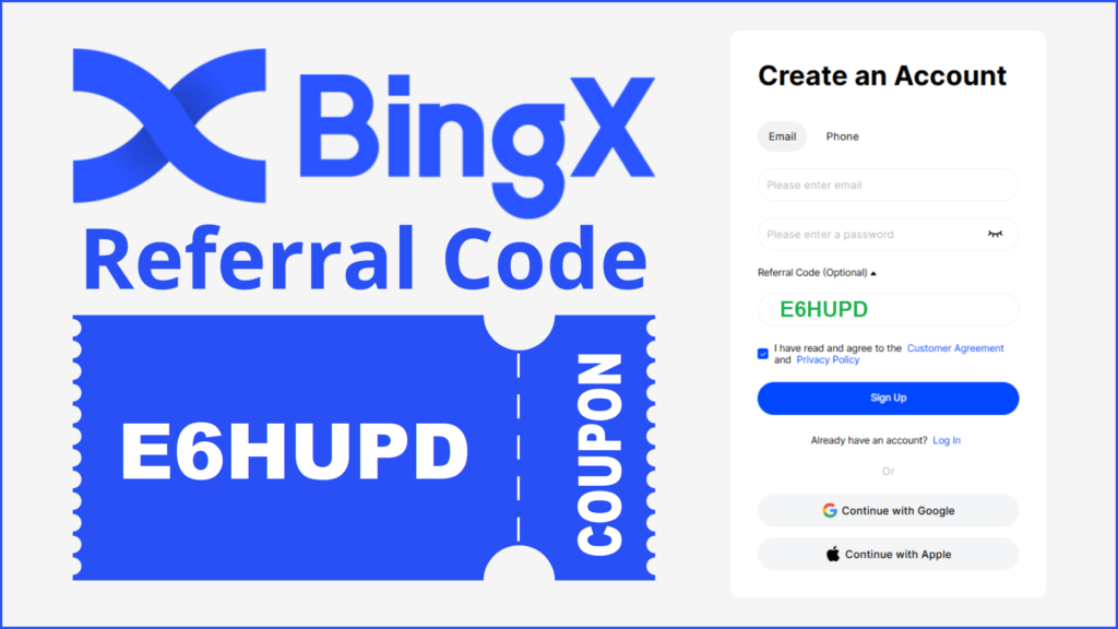 BingX signup page with referral code E6HUPD