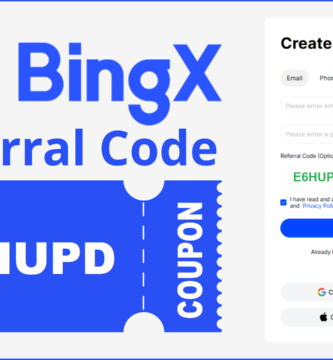 BingX signup page with referral code E6HUPD
