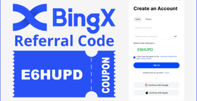 BingX signup page with referral code E6HUPD