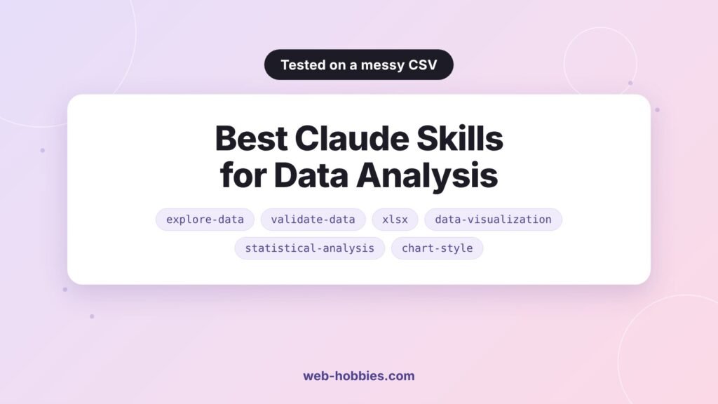 Best Claude skills for data analysis: explore-data, validate-data, xlsx, data-visualization, statistical-analysis and chart-style