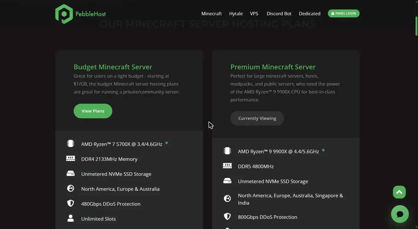 PebbleHost budget vs premium Minecraft server plans