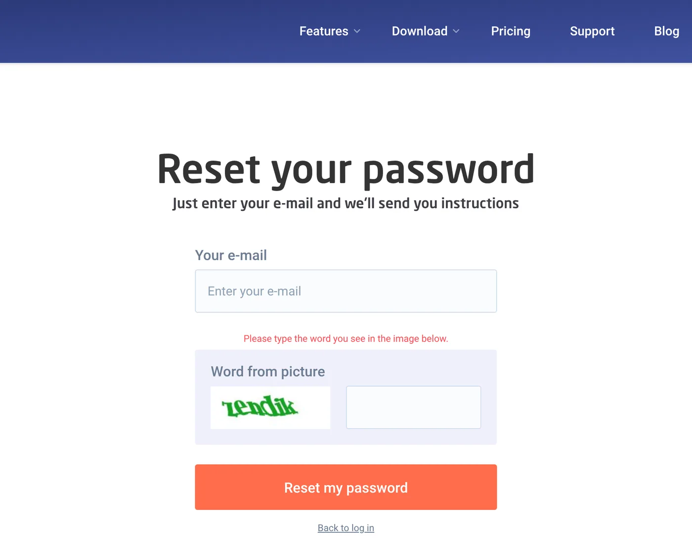 Astrill Reset your password page asking for your e-mail