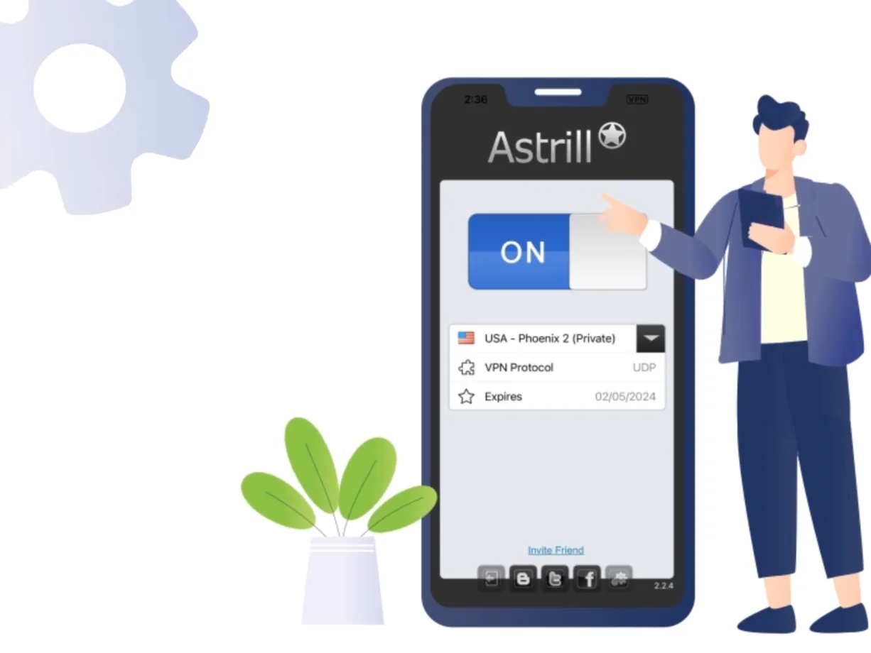 Astrill iPhone app switched ON and connected, VPN badge in the status bar
