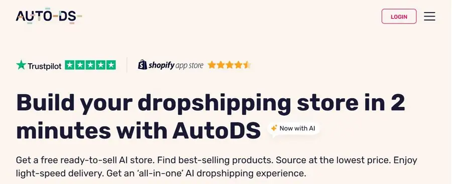 AutoDS homepage: all-in-one AI dropshipping platform