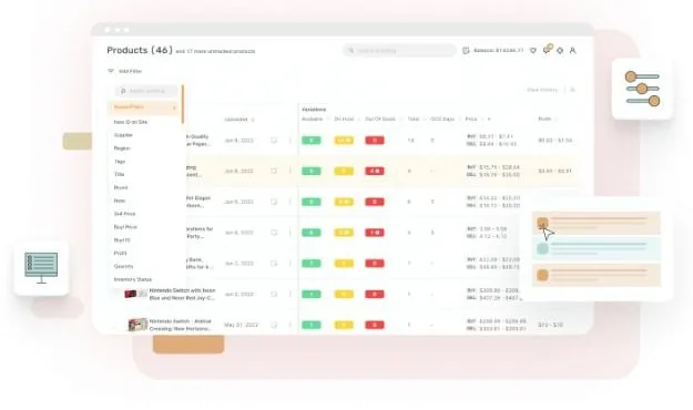 AutoDS inventory and price and stock monitoring screen