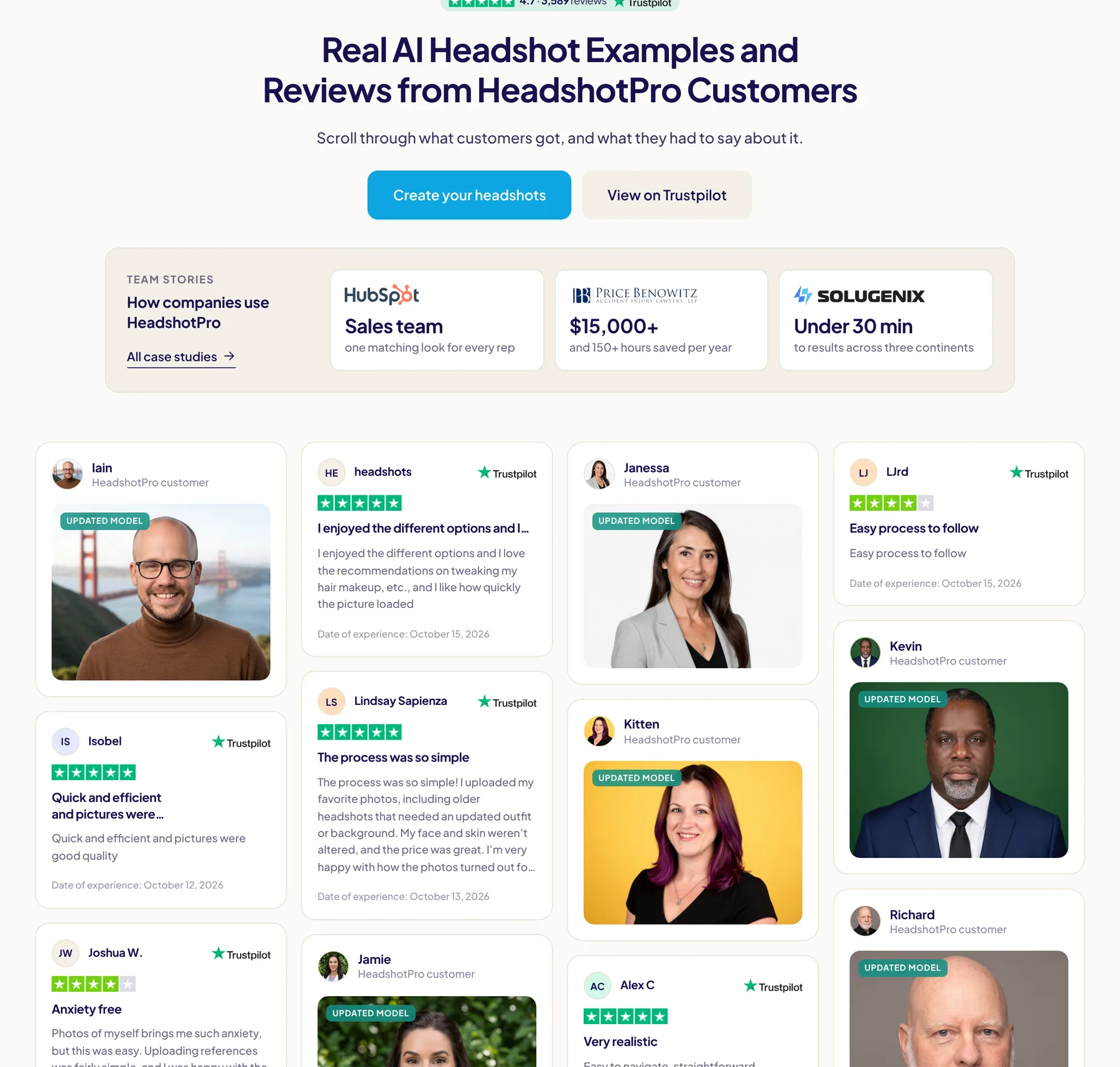 HeadshotPro customer headshot examples and reviews from the official HeadshotPro reviews page