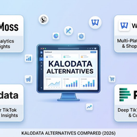 "Graphique comparatif des alternatives à Kalodata présentant les logos et fonctionnalités de FastMoss, WinningHunter, EchoTik, PiPiads et Kalodata."