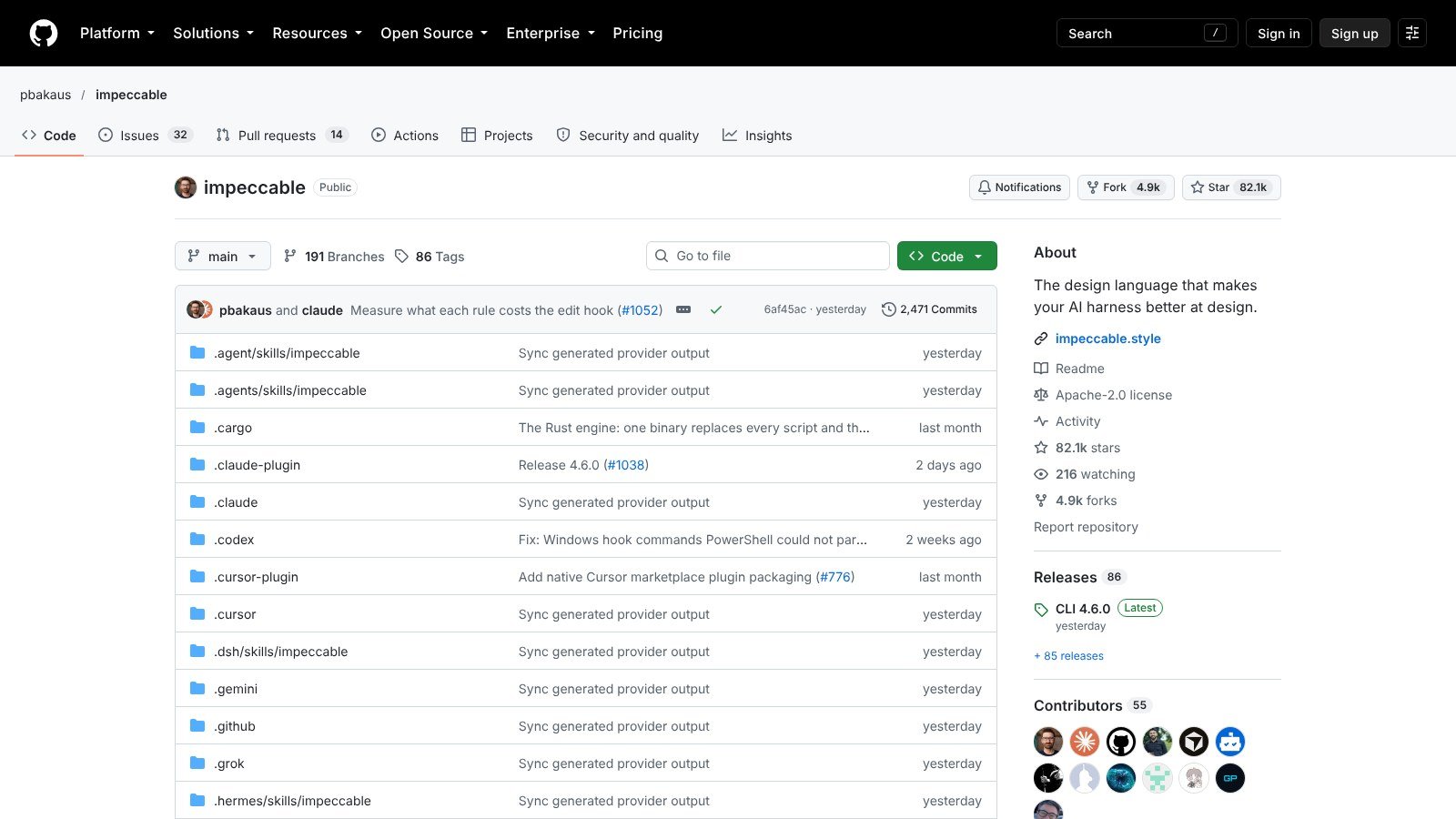 impeccable GitHub repo by Paul Bakaus, a UI design skill with polish and audit commands for Claude Code