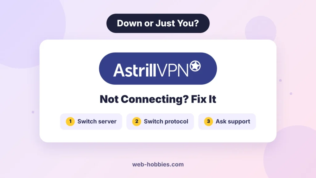 Is Astrill down: switch server, switch protocol, ask support