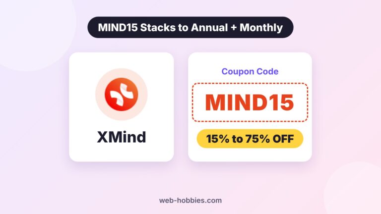 XMind coupon code MIND15 stacks to annual and monthly plans for 15% to 75% off